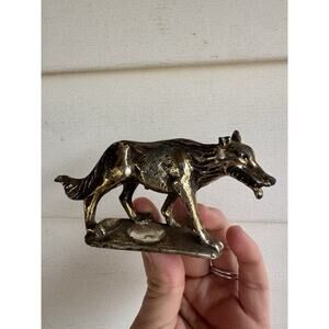 VTG Very Old Brass Figurine Wolf Scary Creepy Teeth Trinket Odd Collect DAMAGED